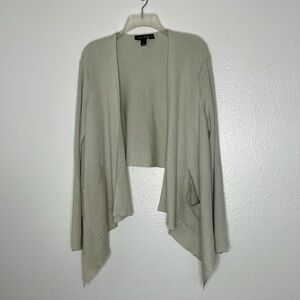 ST. JOHN Wool Rayon Blend Knit Draped High Low Cardigan Pockets Green Large